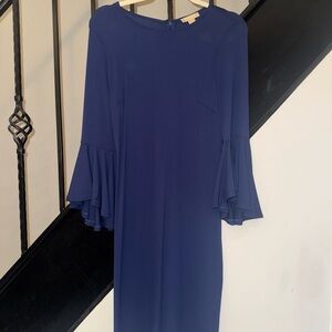 Michael Kors Blue Midi Dress with Bell Sleeves